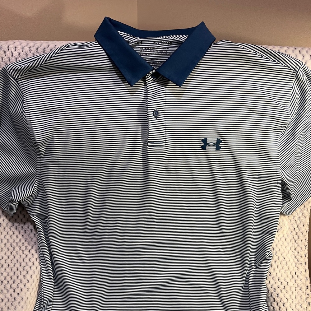 Under Armour Men's Blue Striped Polo Shirt - Size XL